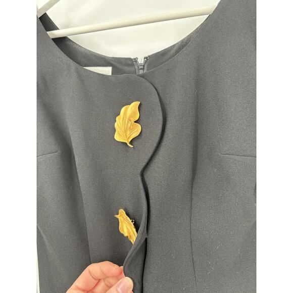 Santa Fe Vintage Dress Womens 2 Black Gold Leaf Applique Long Sleeves Full Zip - Picture 10 of 16